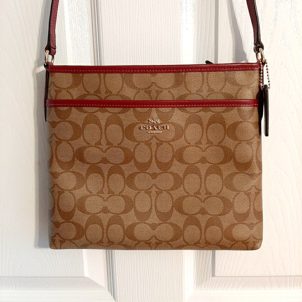 Coach Signature Zip File PVC Crossbody Handbag